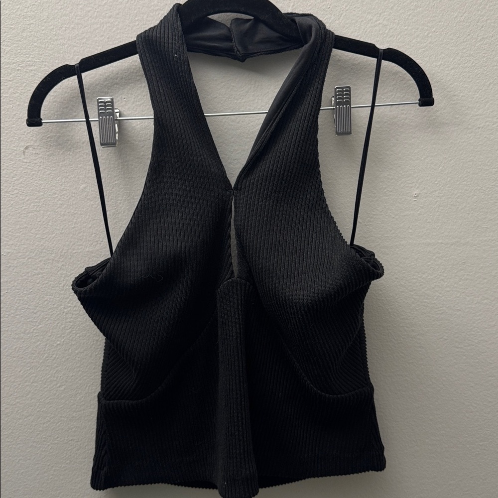 Black cropped halter top